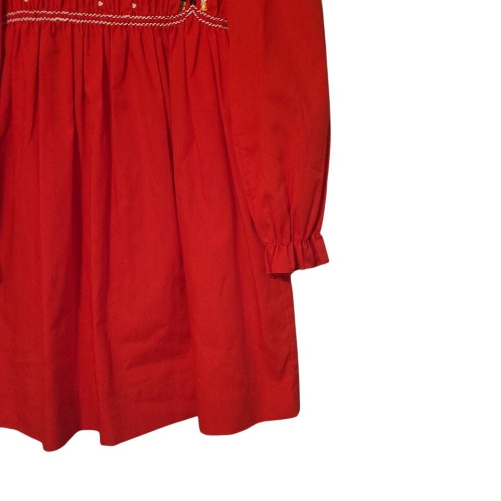 Polly Flinders Vintage EUC Red Christmas Embroidered Smocked  Dress, Size 6 - Picture 4 of 11